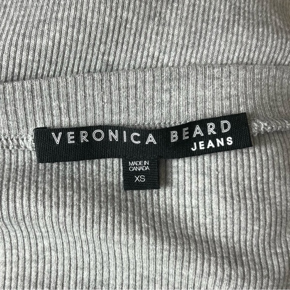 VERONICA BEARD Heather Grey Rib Knit Ruffle Shoulder V-Neck Long Sleeve Top XS - Picture 6 of 7